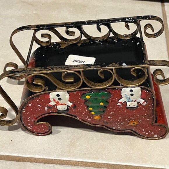 Metal Christmas Santa Sleigh Hand Painted Red Holiday Decor Snowmen Tree 8.5"x4" - Picture 6 of 12